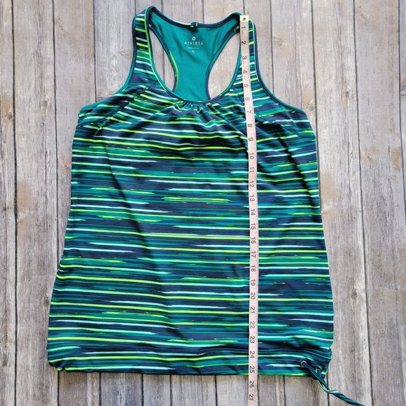 L Athleta Green Striped Sleeveless Exercise Tank with Drawstring Hem 959 - Picture 7 of 7